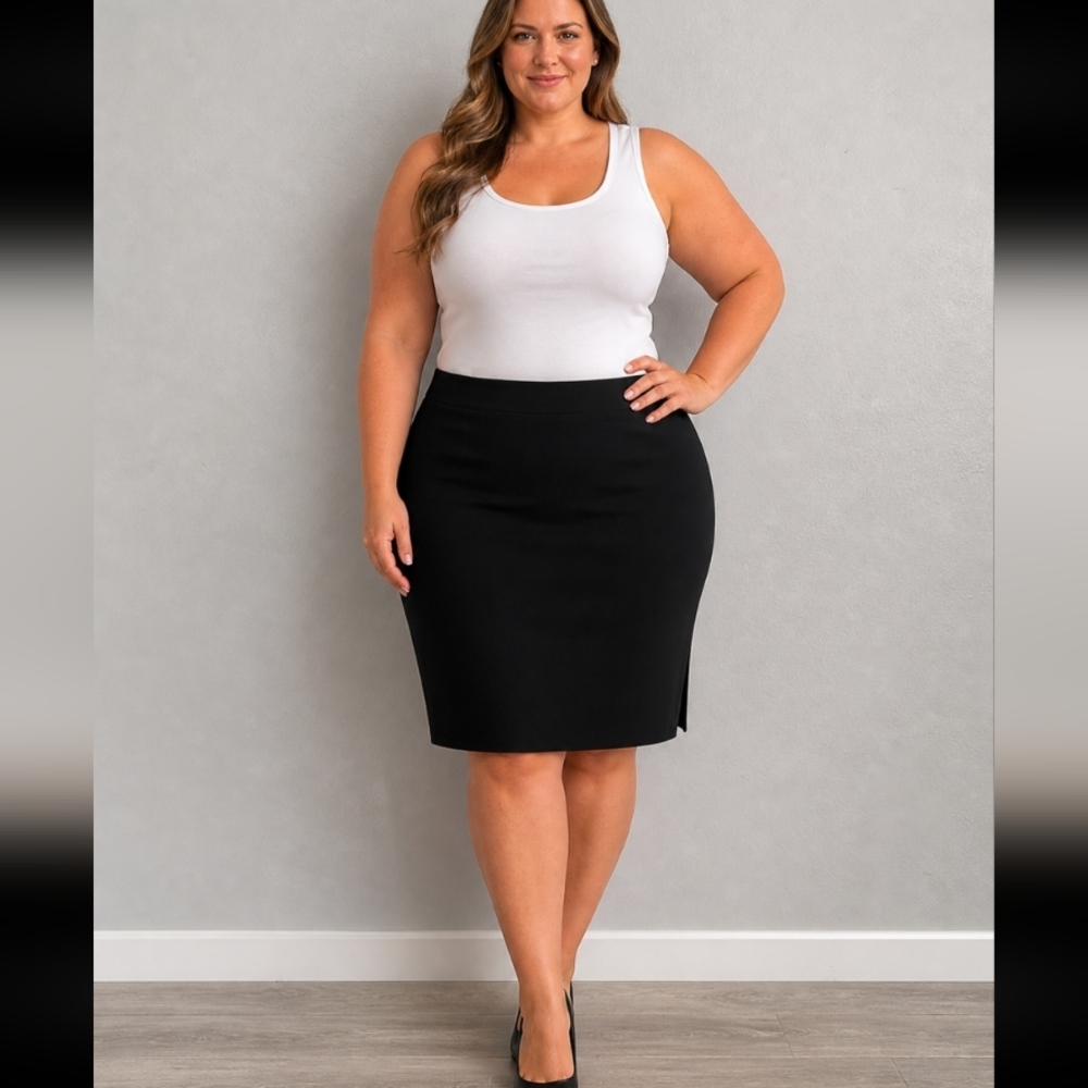 ALEX MARIE Lined Black Pencil Skirt Slit
